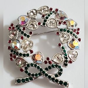 Swarovski Multicolor Heart Wreath Brooch